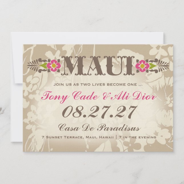 MAUI Destination Tropical Floral Linen Invitation (Front)