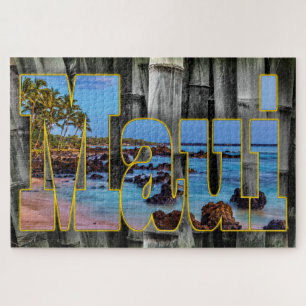 Maui Graphics on Bamboo Background Jigsaw Puzzle