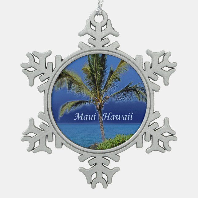 Maui Hawaii Beach Snowflake Pewter Christmas Ornament (Front)