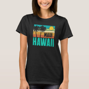Maui Hawaii Beach Sunset Palm Trees Retro Summer V T-Shirt