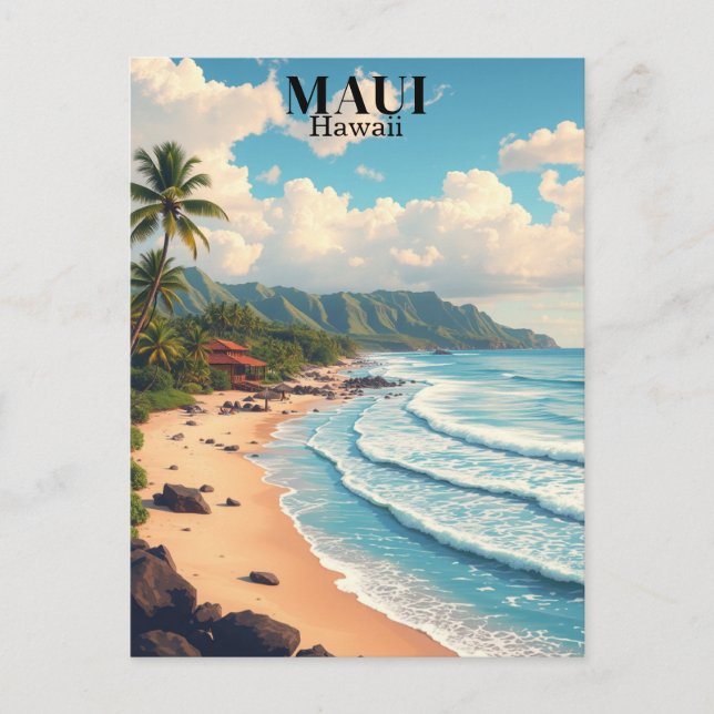Maui Hawaii Beach Vintage Travel Postcard (Front)