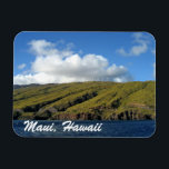 Maui Hawaii Beautiful Ocean Mountains Photography Magnet<br><div class="desc">A beautiful photograph of Maalaea Bay in Maui,  Hawaii. Pretty lush,  green mountains lining the gorgeous blue ocean seascape with windmills and white clouds at the top of the lovely hill. This scenic landscape is loved by Hawaiians and tourists on vacation.</div>