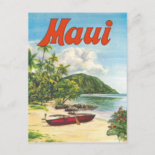 Maui, Hawaii, boats on the beach, vintage, travel Postcard
