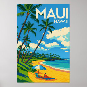 Maui Hawaii Colourful Vintage Travel Poster