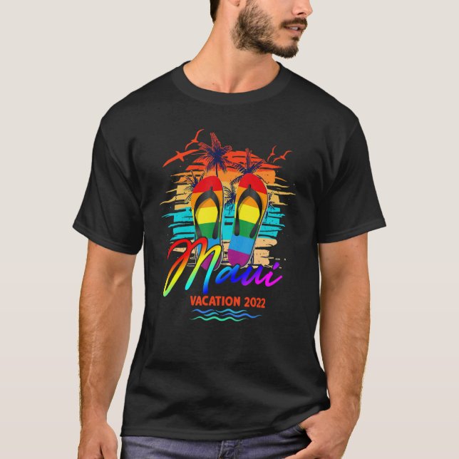Maui Hawaii Hawaiian Vacation 2022 Flip Flop Lgbt  T-Shirt (Front)
