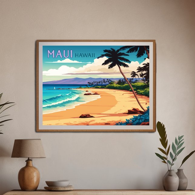Maui Hawaii Kaanapali Beach Vintage Retro Poster (Retro design of Kaanapali Beach on Maui in Hawaii on a poster.)