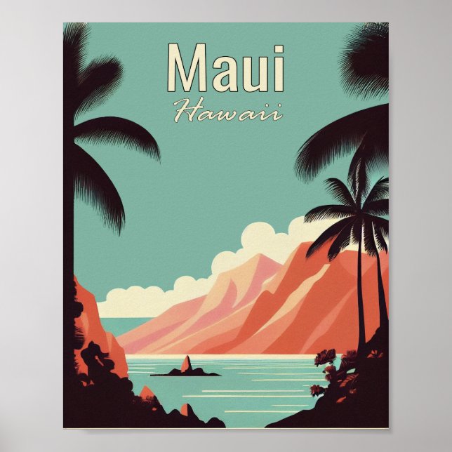 Maui Hawaii Minimalist Vintage Travel Poster (Front)