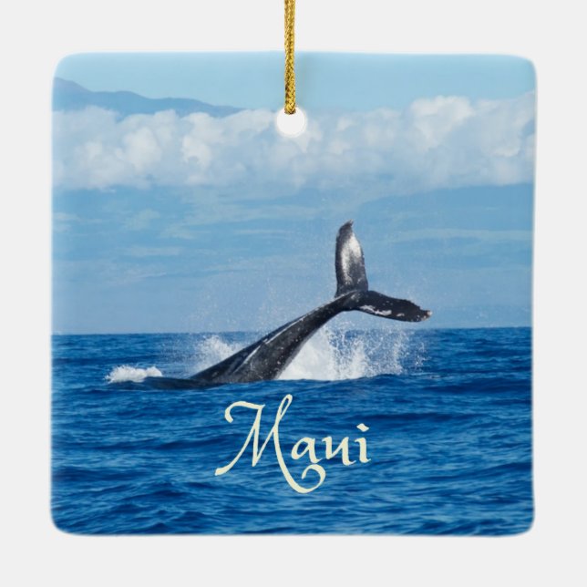 Maui Hawaii Ocean Whale Tail Ceramic Ornament (Back)