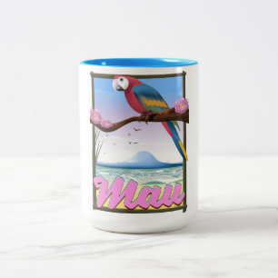 Maui Hawaii parrot tropical travel poster Two-Tone Coffee Mug