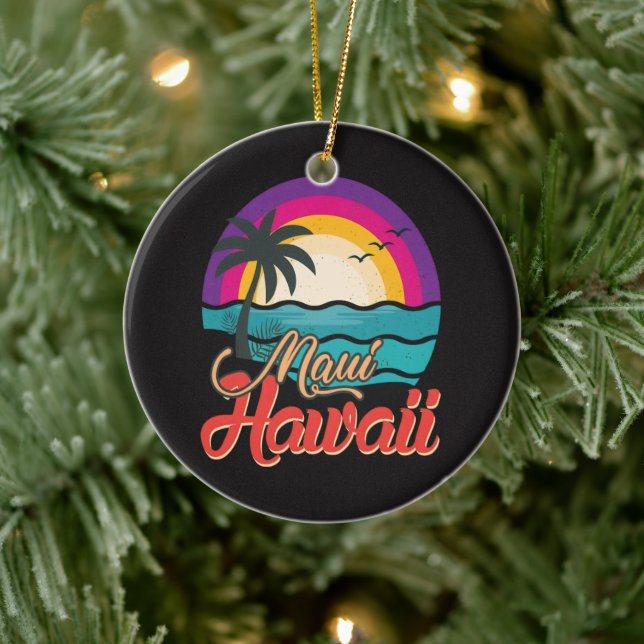 Maui Hawaii Sunset Beach Waves Ceramic Ornament (Tree)