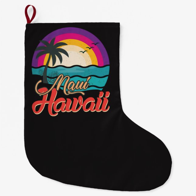 Maui Hawaii Sunset Beach Waves Large Christmas Stocking (Front)