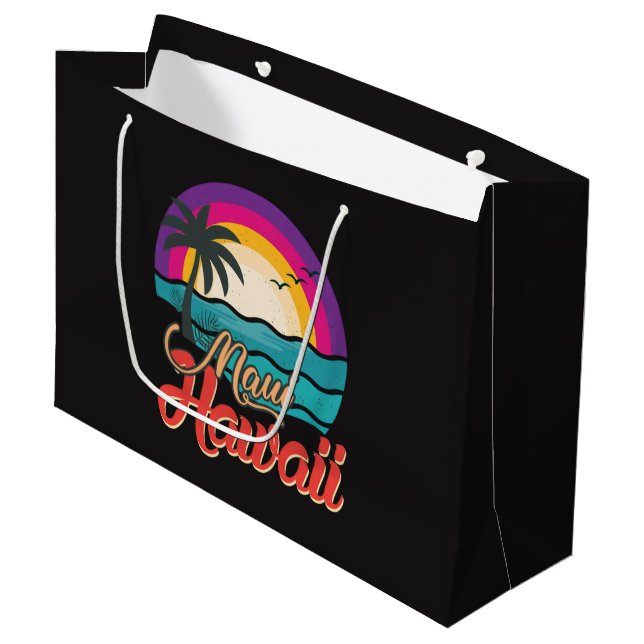 Maui Hawaii Sunset Beach Waves Large Gift Bag (Front Angled)