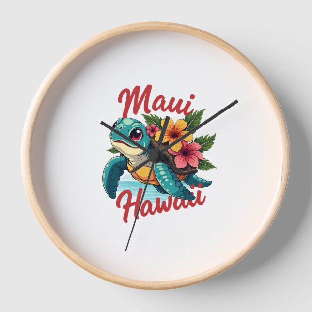 Maui Hawaii T Shirt Girl Women Kids Sea Turtle Haw Clock (Front)