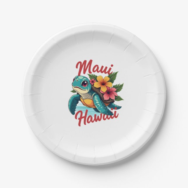 Maui Hawaii T Shirt Girl Women Kids Sea Turtle Haw Paper Plate (Front)