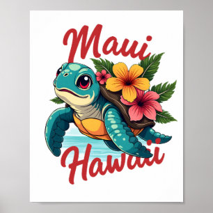 Maui Hawaii T Shirt Girl Women Kids Sea Turtle Haw Poster