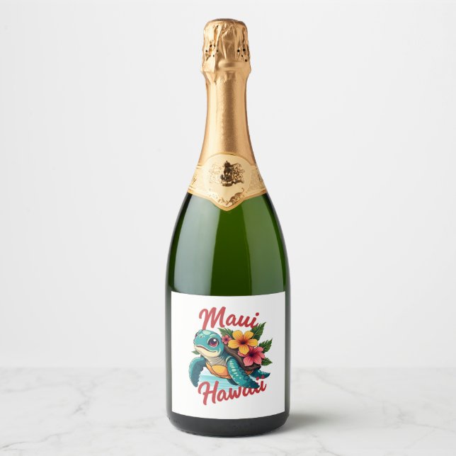 Maui Hawaii T Shirt Girl Women Kids Sea Turtle Haw Sparkling Wine Label (Front)