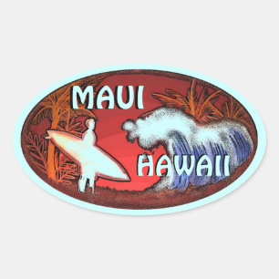 Maui Hawaii teal surfer waves art stickers