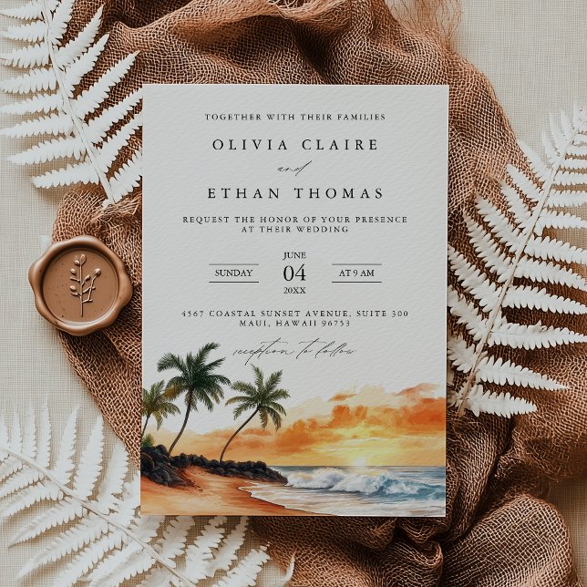 Maui Hawaii Tropical Beach Destination Wedding Invitation (Creator Uploaded)