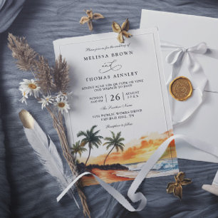 Maui Hawaii Tropical Beach Elegant QR Code Wedding Invitation