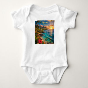 Maui Hawaii Tropical Coastline Travel Poster Baby Bodysuit