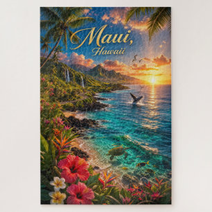 Maui Hawaii Tropical Coastline Travel Poster Jigsaw Puzzle