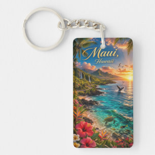 Maui Hawaii Tropical Coastline Travel Poster Key Ring