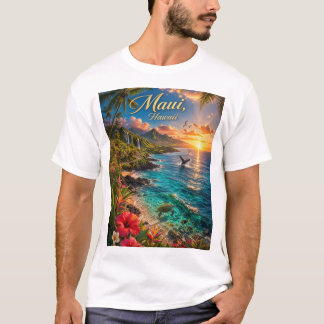 Maui Hawaii Tropical Coastline Travel Poster T-Shirt