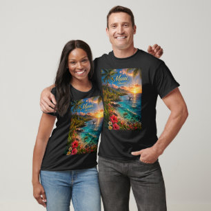 Maui Hawaii Tropical Coastline Travel Poster T-Shirt