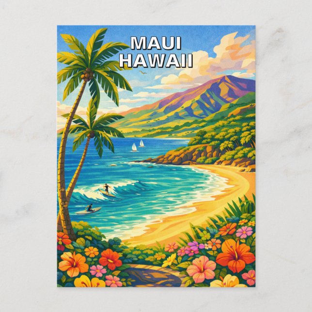 Maui Hawaii Tropical Coastline Vintage Travel Postcard (Front)