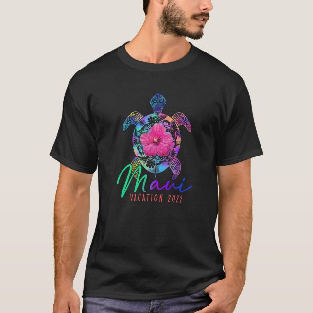 Maui Hawaii Vacation 2022 Sea Turtle Flower Tropic T-Shirt (Front)