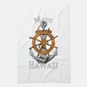Maui Hawaii Vacation Nautical Anchor Helm Sailing Tea Towel