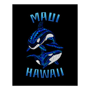 Maui Hawaii Vacation Tribal Orcas Poster