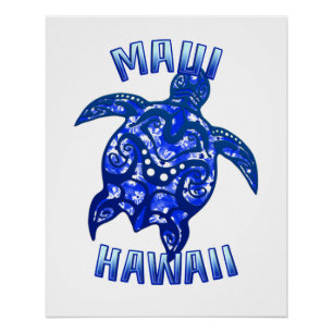 Maui Hawaii Vacation Tribal Turtle Poster