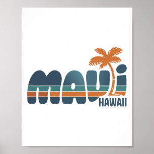 Maui Hawaii Vintage Surf Beach Surfing 70's Retro  Poster