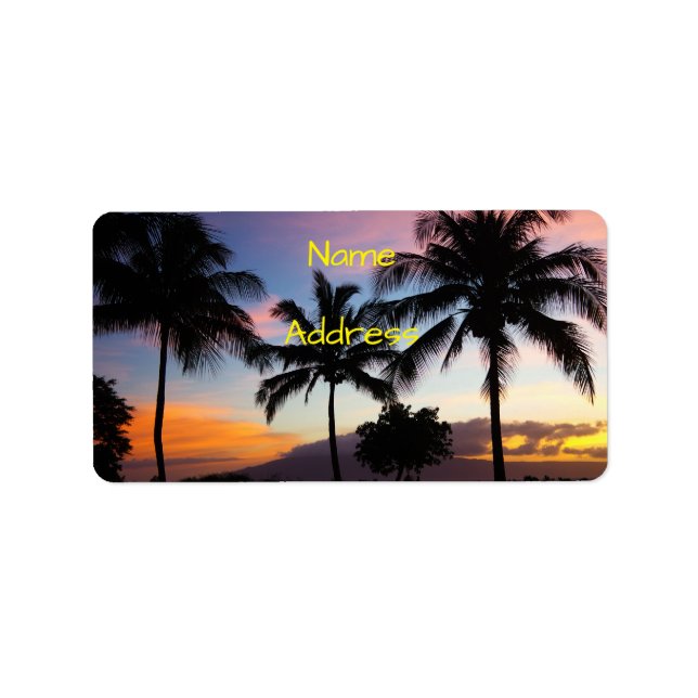 Maui Hawaiian Sunset Palm Trees Label (Front)