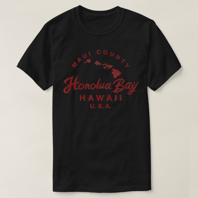 Maui Honolua Bay Hawaii Islands Map Hawaiian Vinta T-Shirt (Design Front)