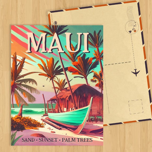 Maui island Hawaii tropical sunset palm tree 1960s Postcard (Creator Uploaded)