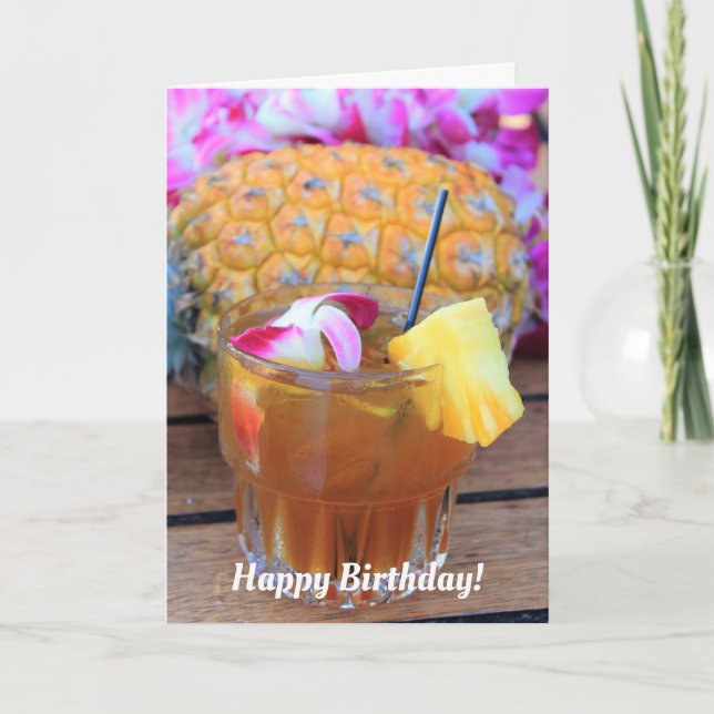 Maui Mai Tai and Pineapple Birthday Card (Front)