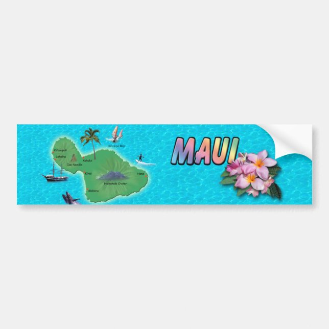 Maui Map Bumper Sticker (Front)