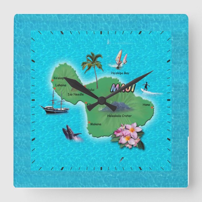 Maui Map Square Wall Clock (Front)