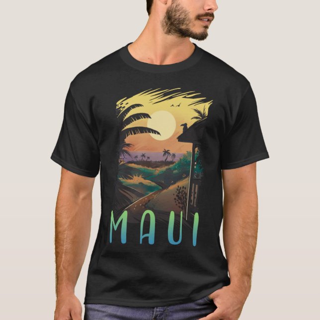 Maui Retro Sunset Aloha Hawaiian Vacation Summer H T-Shirt (Front)