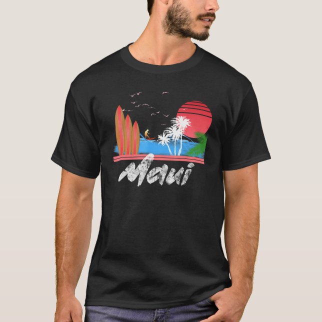 Maui Retro Surf  Hawaii Surfing Design Clothes T-Shirt (Front)