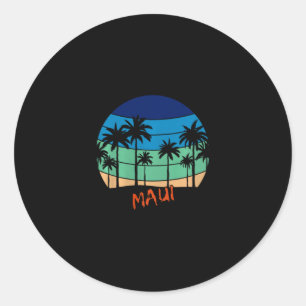 Maui Retro Vintage Sunset Beach Design Premium Tri Classic Round Sticker