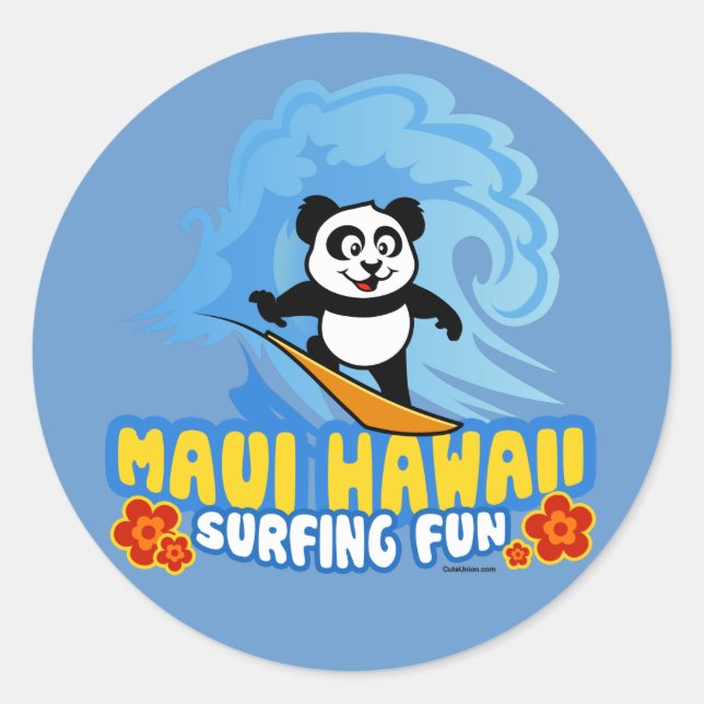 Maui Surfing Panda Classic Round Sticker (Front)