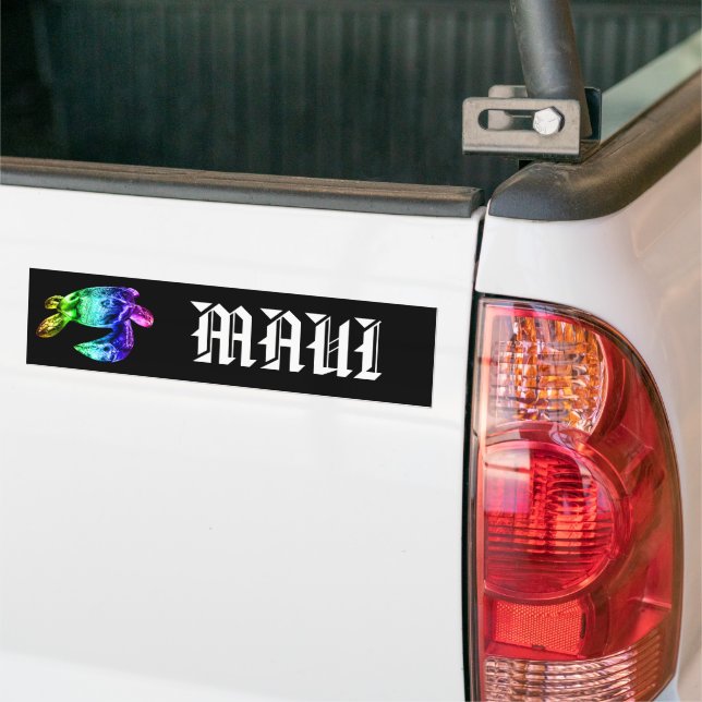 MAUI - Tribal Honu Rainbow Bumper Sticker (On Truck)