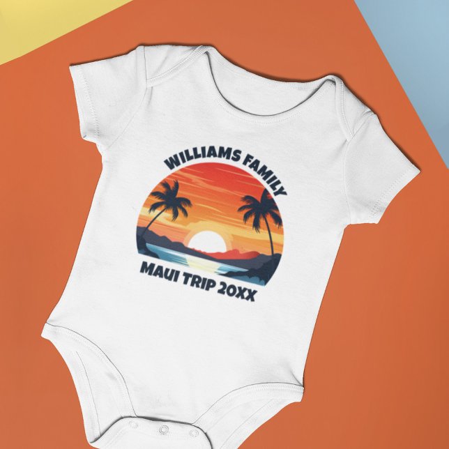 Maui Vacation Sunrise Palm Trees Personalised Baby Bodysuit (Creator Uploaded)