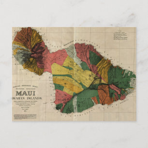 Maui - Vintage Antiquarian Hawaii Survey Map, 1885 Postcard
