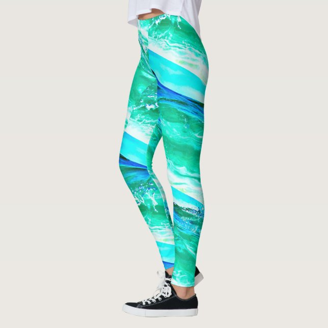 Maui waves Thunder_Cove blue/green striped Leggings (Left)