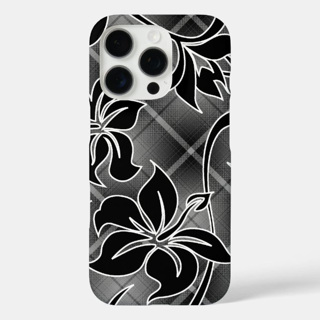 Mauna Loa Hawaiian Hibiscus Plaid Black Case-Mate iPhone Case (Back)