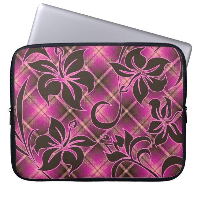 Mauna Loa Hawaiian Hibiscus Plaid Laptop Sleeve (Front)